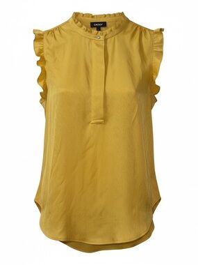 DKNY Mustard Ruffle-Trim Sleeveless Top Size M
